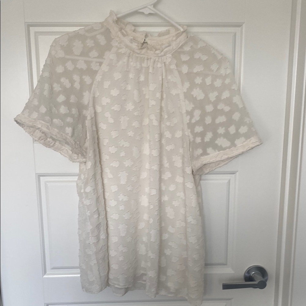 Anthropologie Cream Raglan Top with Mock Neck and clouds